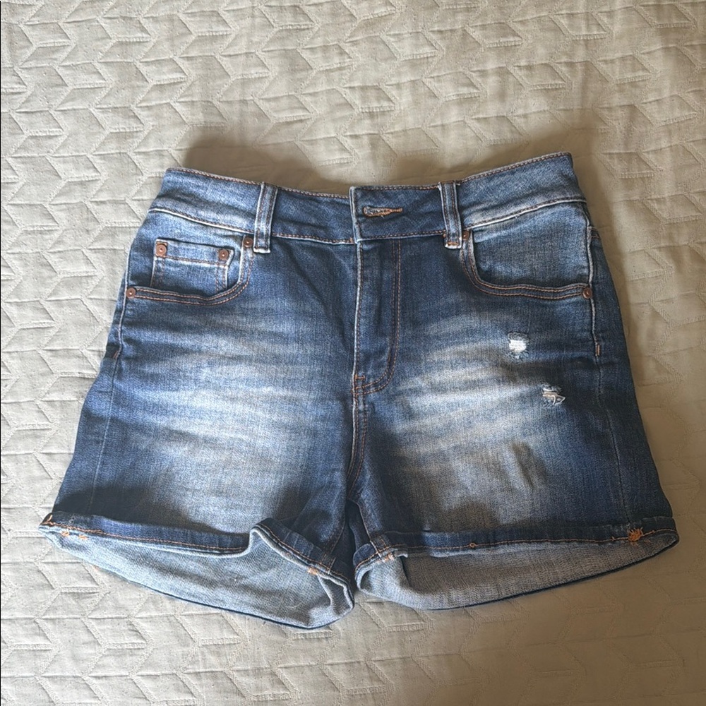 Indigo Rein Distressed Rolled-Hem Jean Shorts - Blue